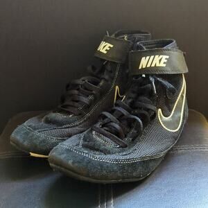 Nike Speedsweep Black Leather Ankle Hook and Loop Lace Closure Wrestling Shoes